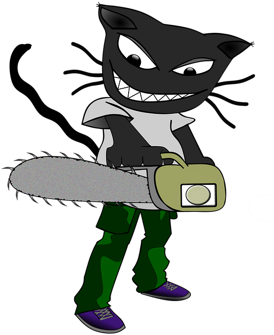 Father And Son Battle With Chainsaw And Lawnmower Who - Chainsaw (628x720), Png Download