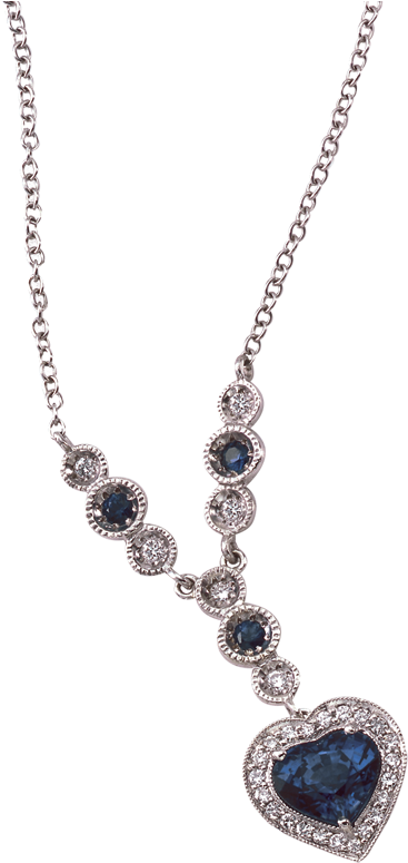Blue Sapphire Heart Shape Diamond Frame Pendant - Blue (800x800), Png Download