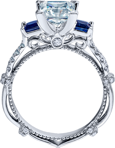 Two Princess Cut Sapphire Sides Perfectly Frame A Princess - Verragio Diamond Sapphire Rings (399x511), Png Download