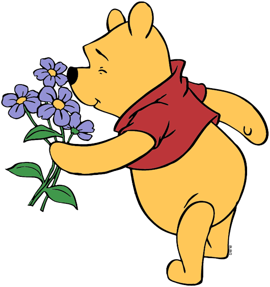 Pooh Cartoon Transparent - Smelling A Flower Clipart (542x576), Png Download