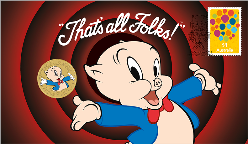 Porky Pig Postal Numismatic Cover (800x600), Png Download