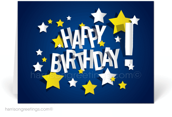 Happy Birthday Cards For Business - Happy Birthday Blue And Yellow (560x417), Png Download