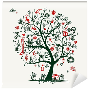 Christmas Tree Sketch For Your Design Wall Mural • - Kleurrijke Boom - Macbook Decal Sticker (400x400), Png Download