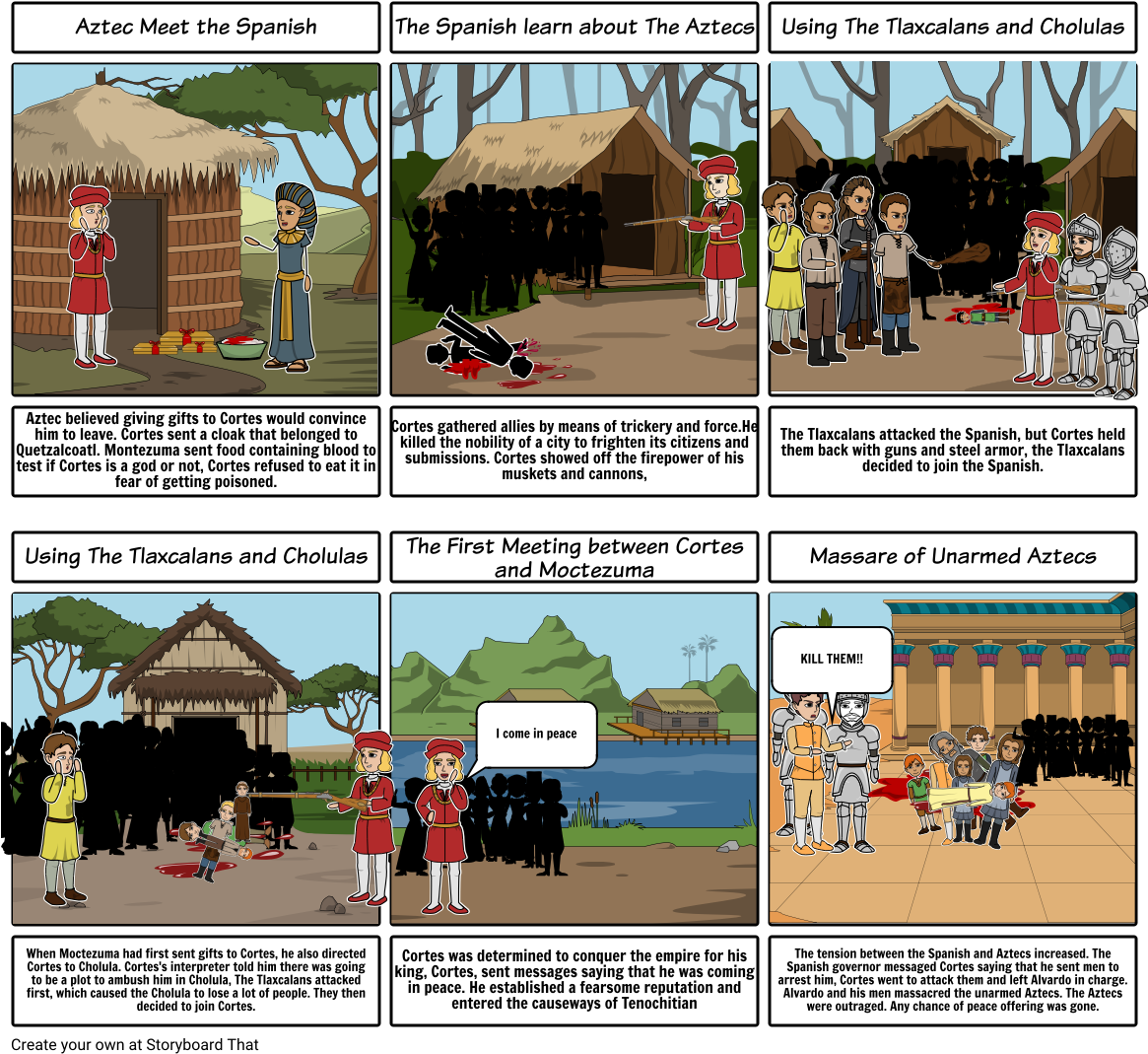 Spanish And Aztec Conflict Storyboard - Last Of The Mohicans Storyboard (1164x1086), Png Download