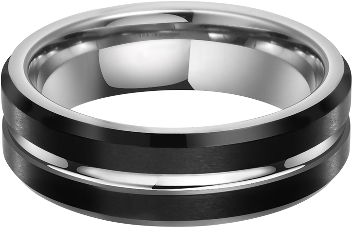 King Will Classic™ Black Ring One Line Grooved Center - Duo Black Matte Brushed Tungsten Carbide Ring Groove (1200x1200), Png Download