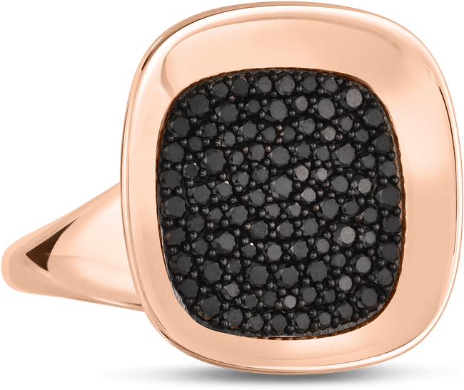 Roberto Coin 18k Rose Gold Small Ring With Black Diamonds - Small Black Diamond Jewelry (1600x1600), Png Download