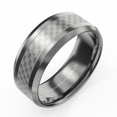 Men's Engraved Black Tungsten Promise Ring With Carbon - Ring (380x380), Png Download