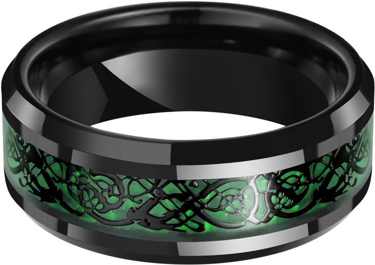 King Will Dragon Polished Ring Of Green Fibre & Black - Men's 8mm Green Carbon Fiber Black Celtic Dragon Tungsten (1200x1200), Png Download