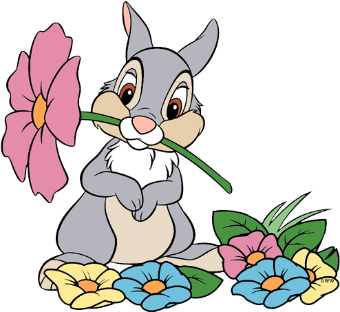 Disney Clipart Bambi Jpg Thumper - Disney Characters With Flowers (508x461), Png Download