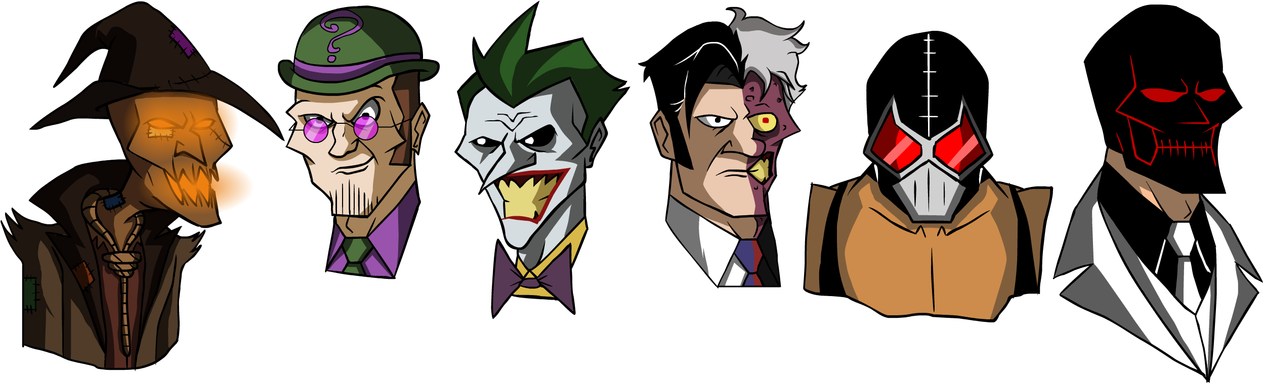 Batman Villains In My Own Cartoon Style By Glenorsven - Batman Villain Cartoon (2496x766), Png Download
