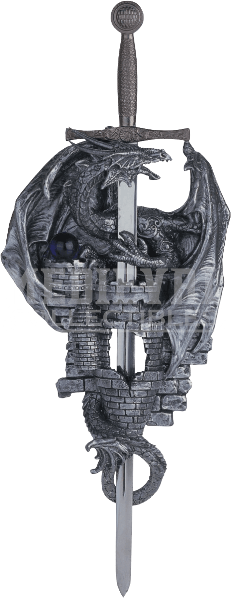 Dragon And Castle With Sword Wall Plaque - Dragon Wrapped Around A Sword (1240x1240), Png Download