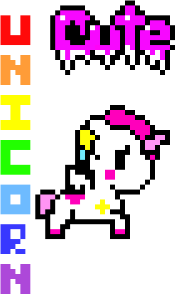 Cute Unicorn - Unicornio Kawaii Hama Beads (390x620), Png Download