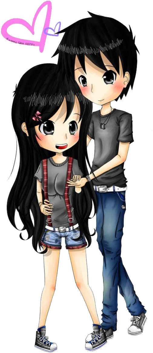 Anime Love Couple Png Transparent Image - Girl And Boy In Love Anime (697x1147), Png Download