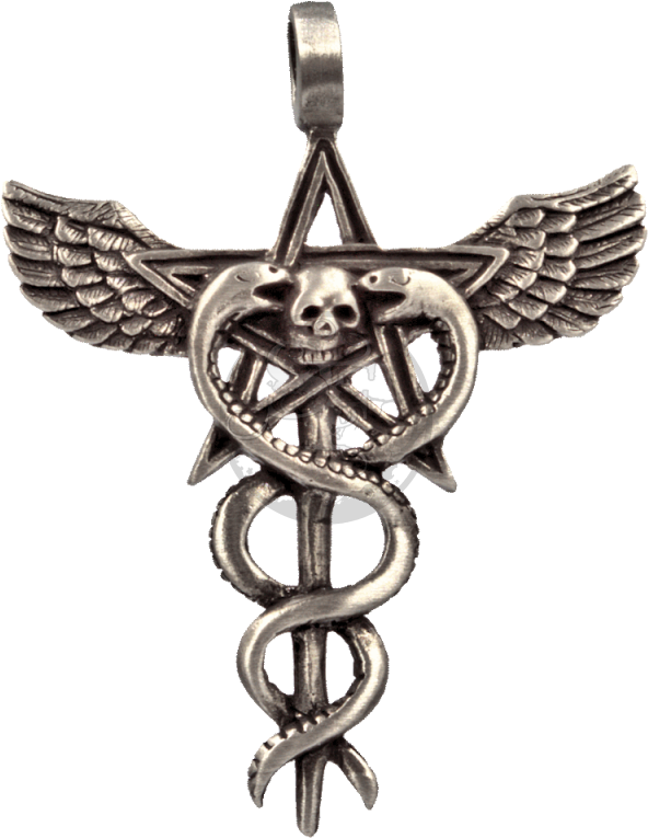 Aesculapius With Pentagram, Snakes, Eagle Wings & Skull - Snakes (800x800), Png Download