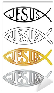 White, Black, Silver And Gold Christian Fish Wall Mural - Ichthys (400x400), Png Download