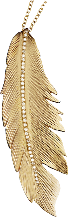 Gold Feather Diamond Pendant (800x800), Png Download