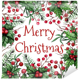 Christmas Card With Watercolor Holly, Berries And Pine - 12 Days Of Christmas By Make Believe Ideas (400x400), Png Download