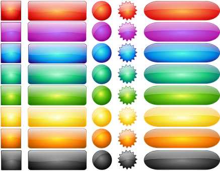 Gui, Buttons, Graphics, Interface - Glossy Button Set (437x340), Png Download