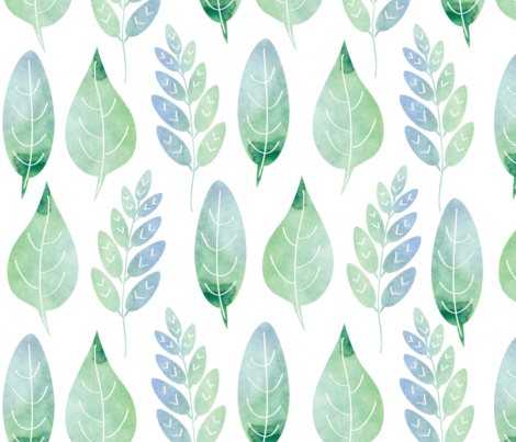 Watercolour Leaves Pattern Fabric By Tanyadraws On - Watercolour Leaf Pattern 11oz White Mug Design (470x403), Png Download