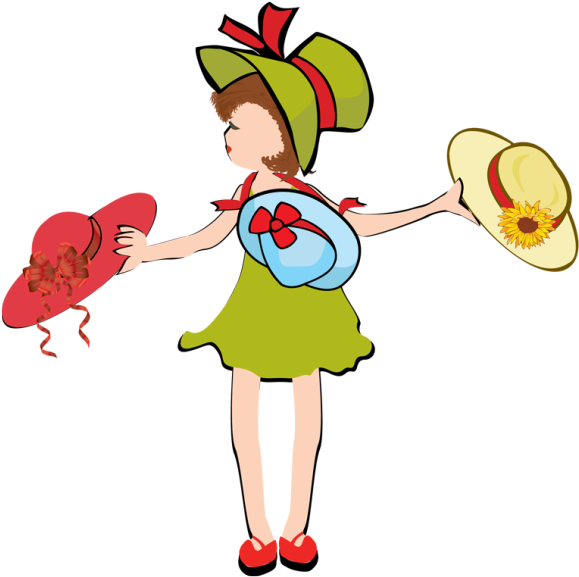 Clip Art Of Many Different Types Of Hats - Girl Wearing Many Hats Clipart (640x640), Png Download