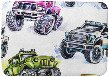 Watercolor Seamless Pattern Cartoon Monster Trucks - Sport Utility Vehicle (400x400), Png Download