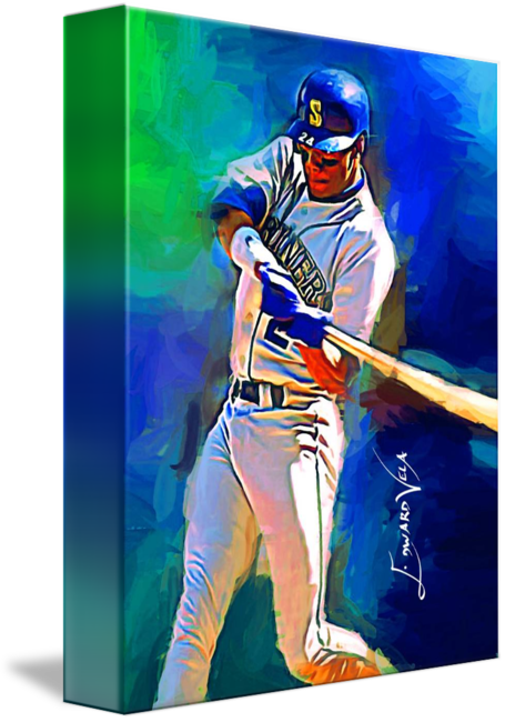 "ken Griffey Jr Art By Edward Vela - Baseball Player (455x650), Png Download