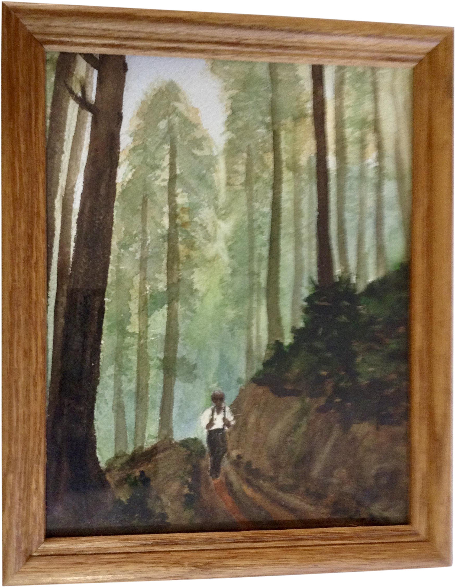 B Lewis, Figural Hiking On Forested Trail, Naive Watercolor - Watercolor Painting (2048x2048), Png Download
