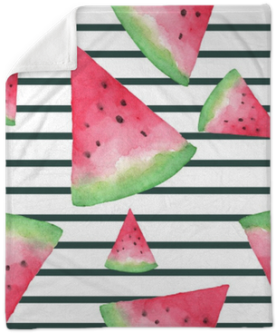Seamless Background With Watermelon Slices On Stripes - Watercolor Painting (400x400), Png Download
