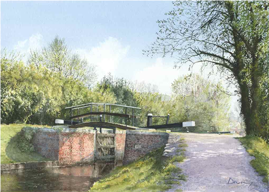 Lock & Foot Bridge On Basingstoke Canal At St Johns - Art (550x550), Png Download