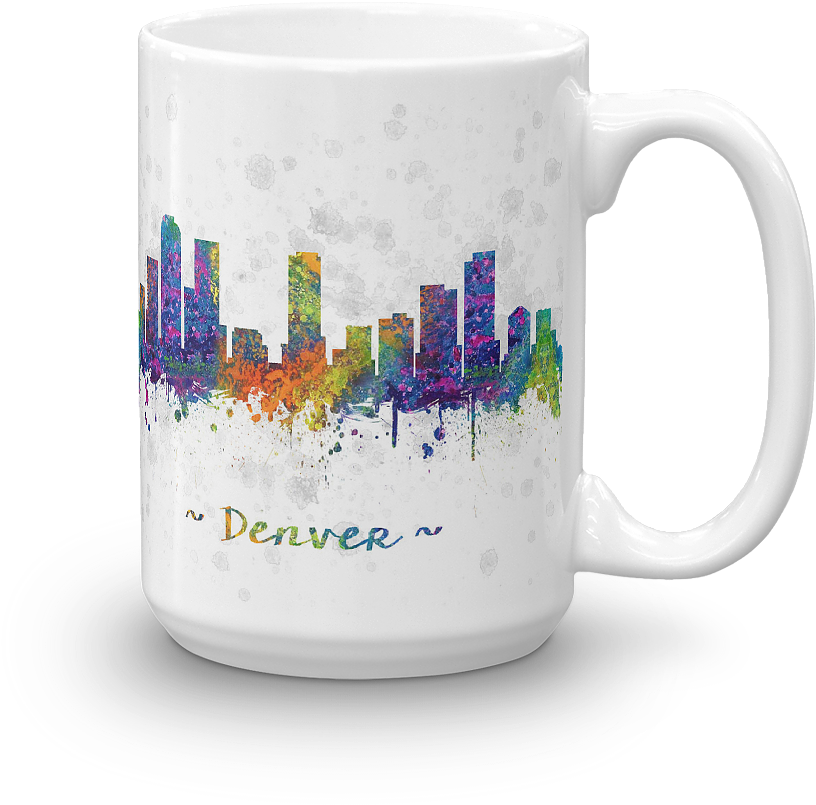 Denver Skyline Watercolor Drawing Coffee Mug - Coffee Mug (1000x1000), Png Download