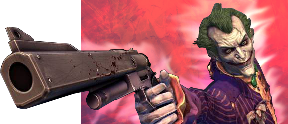 Joker With Gun Photo - Batman Arkham Asylum Joker Png (750x350), Png Download