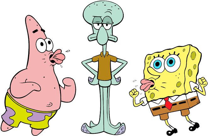 Spongebob Patrick And Squidward Png Svg - Spongebob And Squidward Png (668x440), Png Download