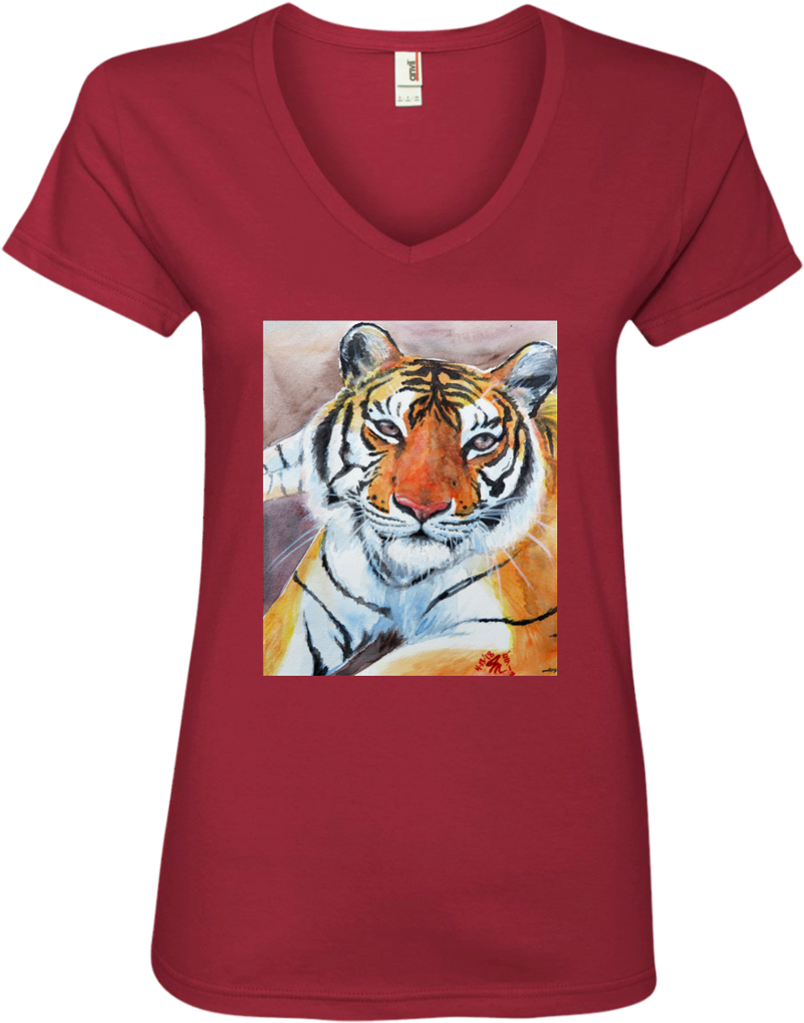 Priya Watercolor Portrait 88vl Anvil Ladies' V Neck (1155x1155), Png Download