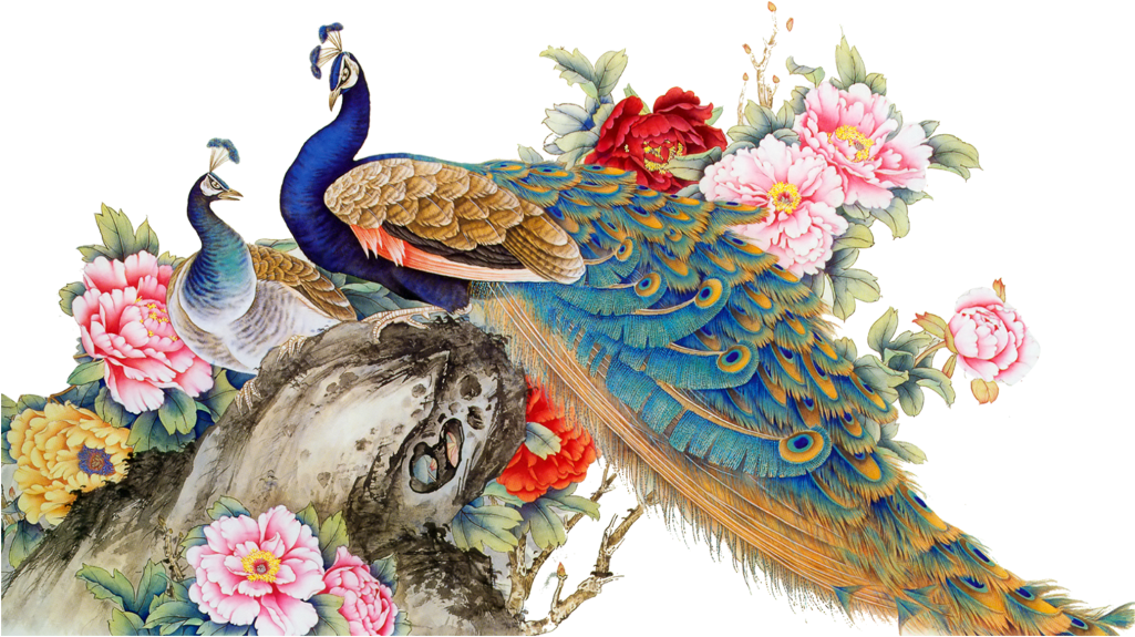 Ftestickers Watercolor Flowers Peacock Colorful - Pavo Real Chino Pintura (1024x1024), Png Download