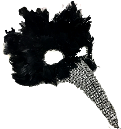 Black Feather Mask With Silver Nose - Silver (550x733), Png Download