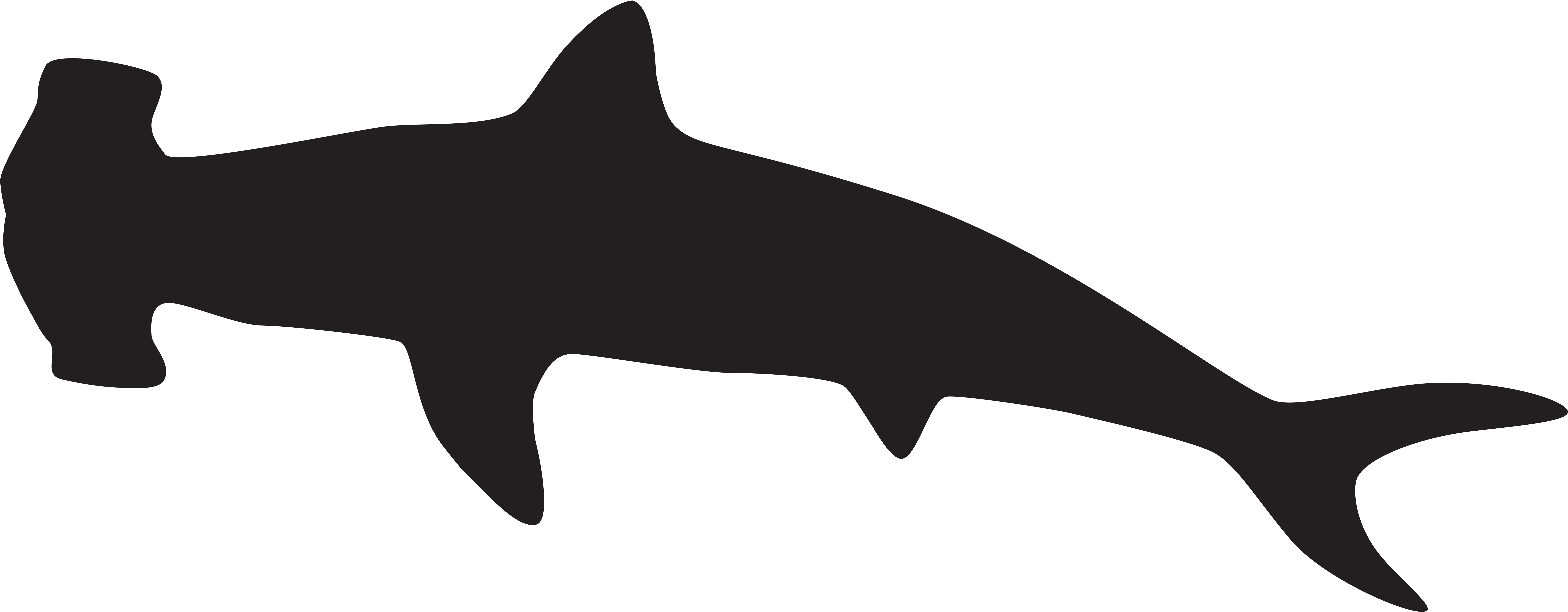 Silhouette Clipart Shark - Hammerhead Shark Silhouette (8000x3188), Png Download