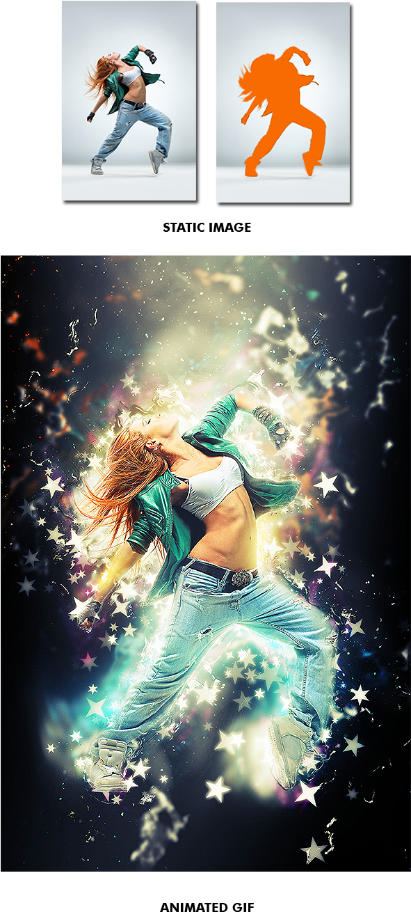 Gif Animated Stars Wave Photoshop Action - Stars & Wave (590x1378), Png Download