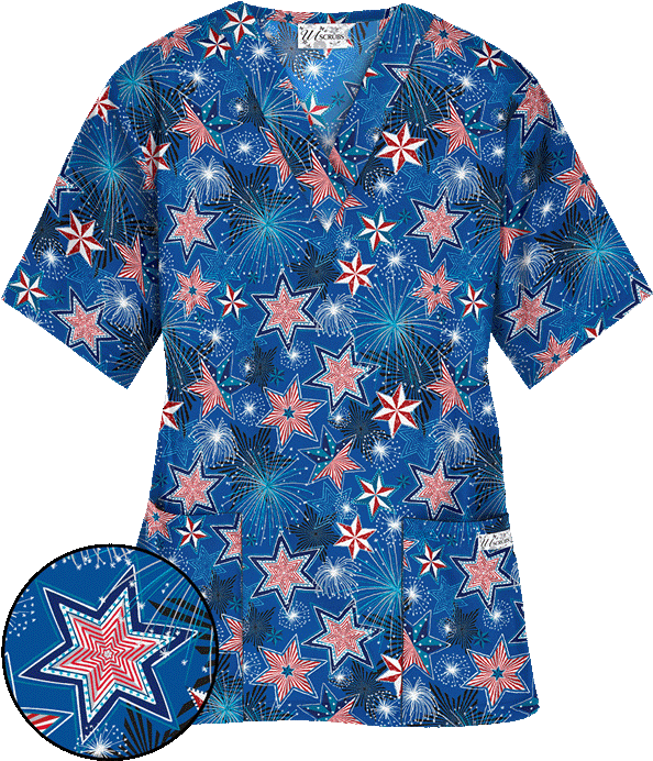 Fireworkstops - Ua Fireworks Red V-neck Print Scrub Top (600x720), Png Download