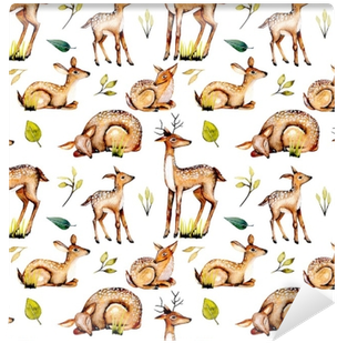 Seamless Pattern With Watercolor Deers, Baby Deers - Deer (400x400), Png Download