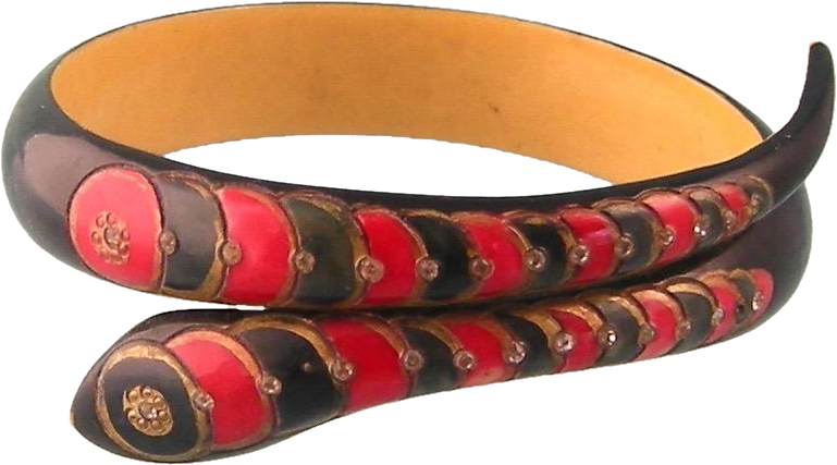 Art Deco Celluloid Carved Snake Bracelet, With Red, - Ruby Lane (768x768), Png Download