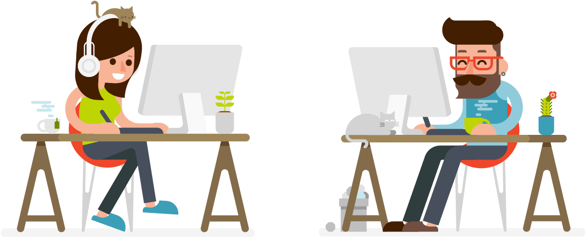 So, You've Got A Great Group Of It Support People Working - Work On Computer Vector Man And Woman (1171x502), Png Download