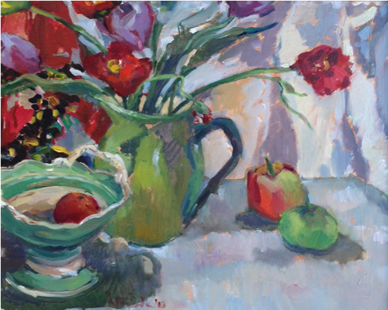 Poppies In Green Vase Still Life - Art (550x550), Png Download