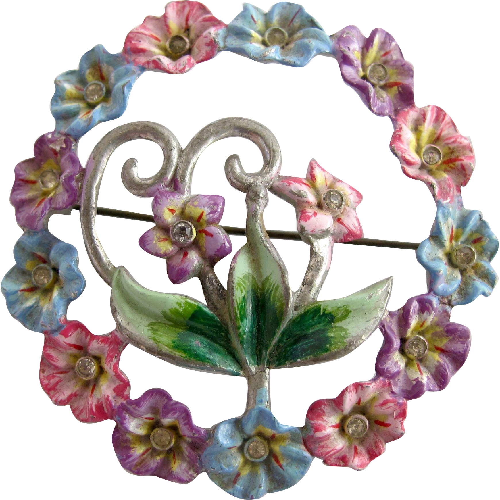 Vintage Coro Enamel Pastel Flower Circle Brooch - Brooch (1740x1740), Png Download