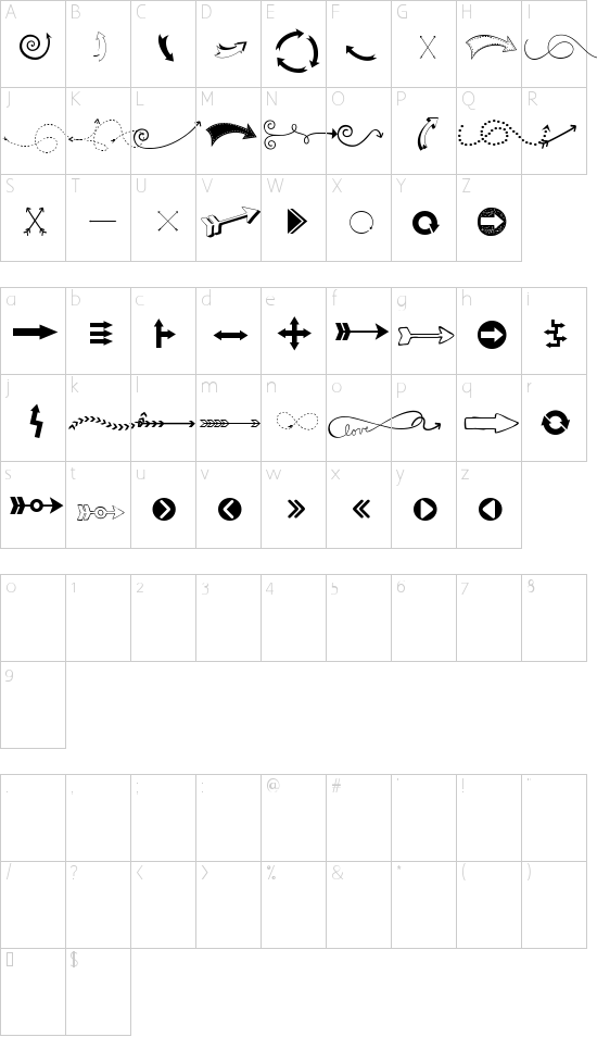Kg Arrows Font Character Map Arrow Font, Character - Font (550x954), Png Download