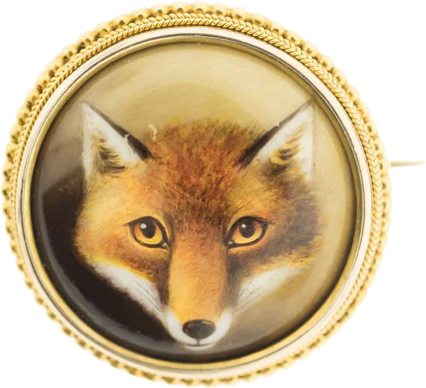 Antique Victorian Fox Head Brooch, Painted Enamel By - Brooch (611x611), Png Download