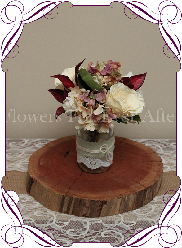 Vintage Pastel And Burgundy Rose And Hydrangea Silk - Rustic Decoration With Burgundy (608x822), Png Download