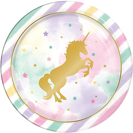 Unicorn Sparkle Lunch Paper Plates 9" - Unicorn 1st Birthday Party (441x600), Png Download