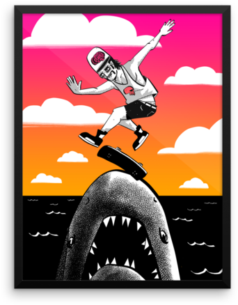 "kickflip The Shark" Framed Poster - Poster (480x480), Png Download