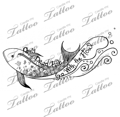 Only Dead Fish Go With The Flow Tattoo - Family On Cross Tattoo (400x400), Png Download