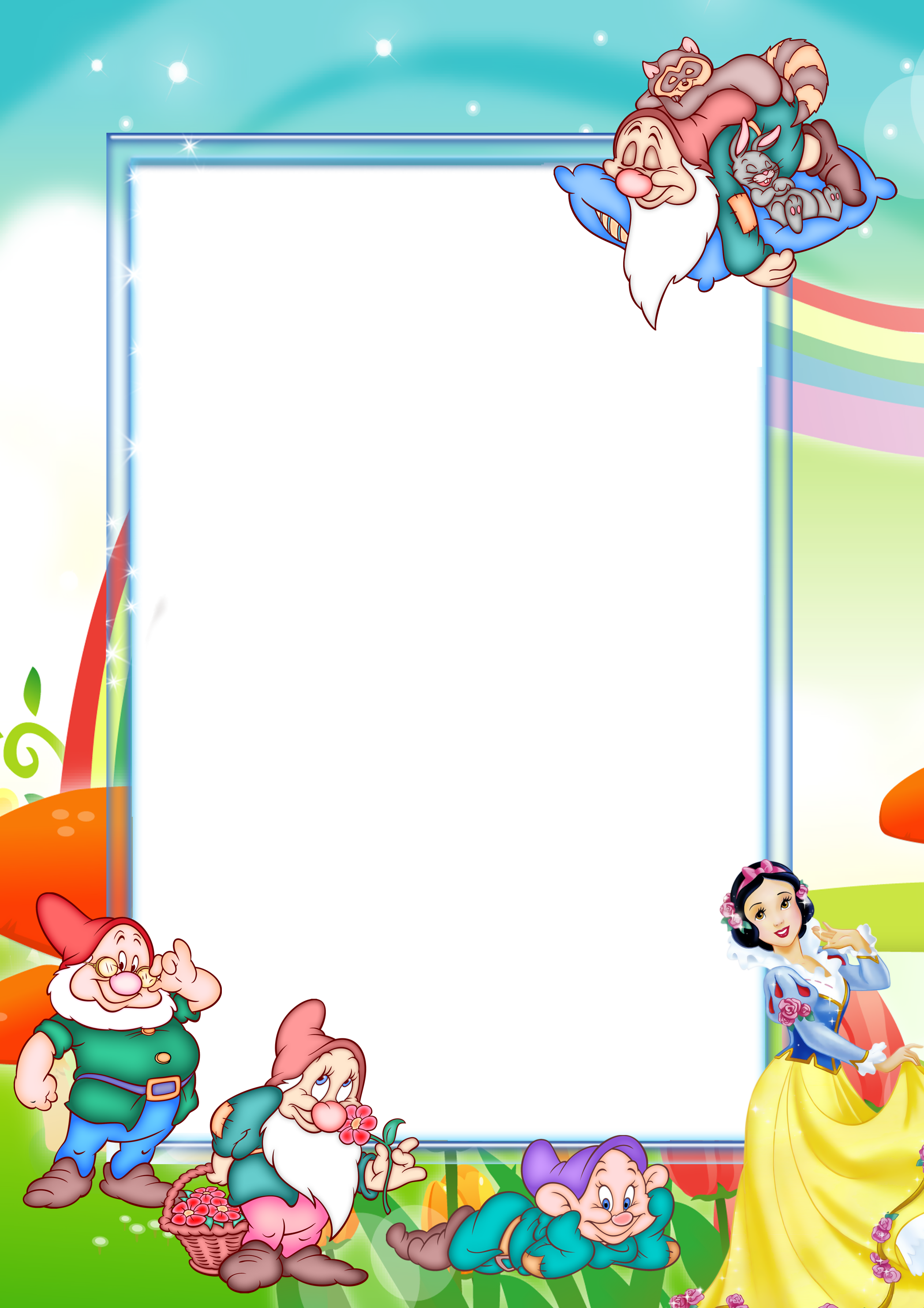 Clipart Free Stock Transparent Kids Png Photo Frame - Snow White And The Seven Dwarfs Frame (2095x2964), Png Download